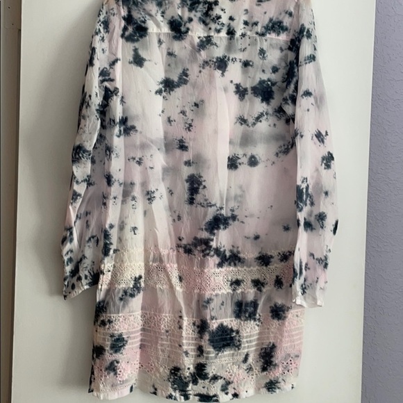 Johnny Was Pintuck cupra rayon tie dye eyelet Bohemian beach tunic with camis - Picture 5 of 9